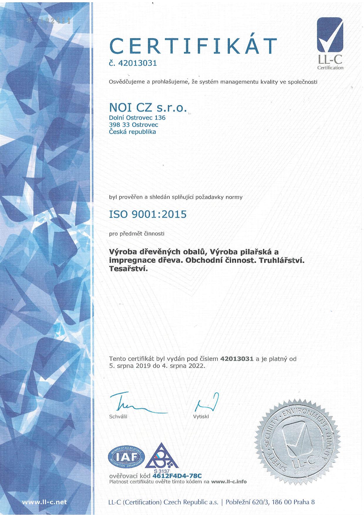Jsme držitelé certifikátu managementu kvality ISO 9001:2015