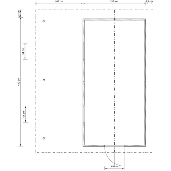 Rozměr zahradního domku je 210 x 430 cm s DPH.